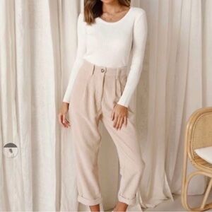 Rosebullet Neutral Pleated Wide-Leg Trousers in Beige